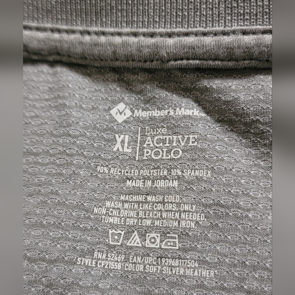 2 Members Mark Active Polo t-shirts - Textured Jacquard - 1 Gray/ 1 Black - Picture 6 of 6